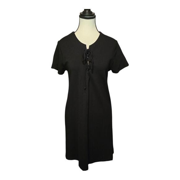 Aqua Tshirt Dress Womens Medium Black Short Sleeve Knee Length Neutral Casual - Picture 1 of 11